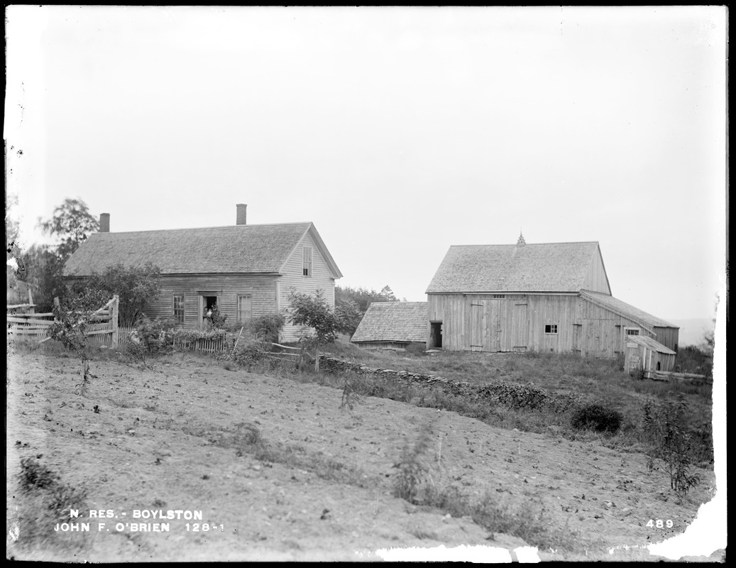 Wachusett Reservoir, John F. O'Brien's house and barn, from the northeast, Boylston, Mass., Sep. 3, 1896