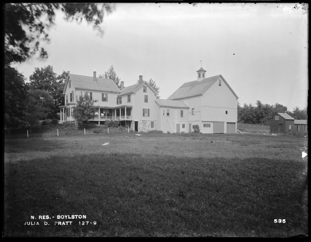 Wachusett Reservoir, house and barn of Julia D. Pratt, from the south, Boylston, Mass., Sep. 8, 1896