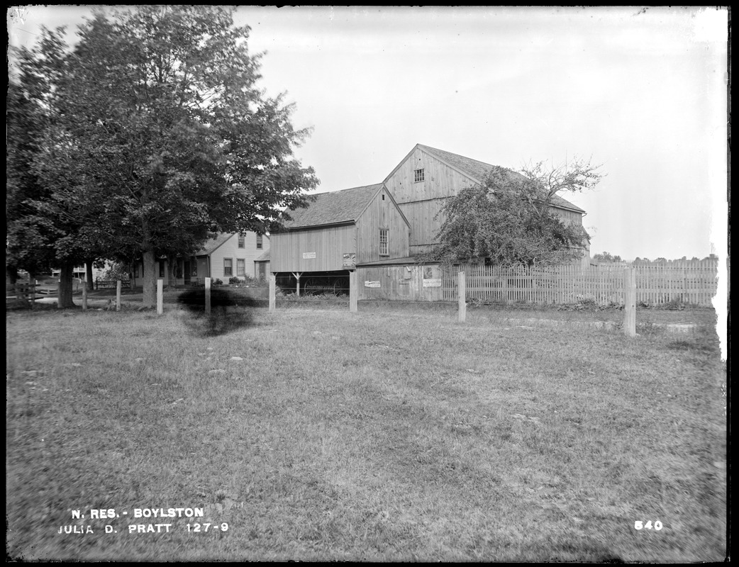 Wachusett Reservoir, house and barn of Julia D. Pratt, from the south, Boylston, Mass., Sep. 8, 1896