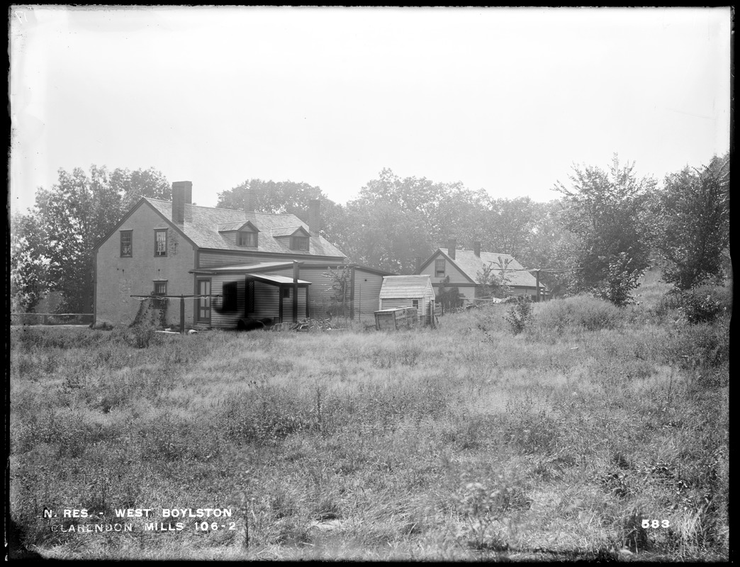 Wachusett Reservoir, two westerly houses of Clarendon Mills, on north side of East Main Street, from the east, West Boylston, Mass., Sep. 11, 1896