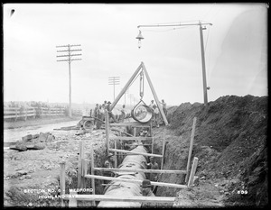 Distribution Department, Low Service Pipe Lines, Section 6, trench work on Highland Avenue, near Wellington, from the north, Medford, Mass., Sep. 15, 1896