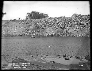 Sudbury Reservoir, laying riprap at Cemetery Road, just north of culvert from the west in reservoir, Southborough, Mass., Sep. 23, 1896