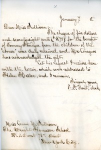 Letter to Annie Sullivan from Miss Ella F. Prout, Clerk, Jan. 7, 1895