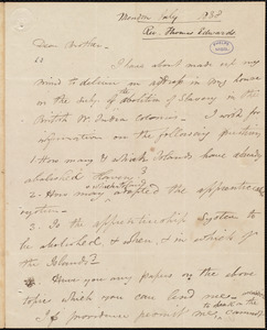 Letter from Thomas Edwards, Mendon, to Amos Augustus Phelps, July 1838