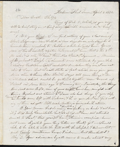 Letter from Lucien Farnam, Andover, to Amos Augustus Phelps, April 8. 1830