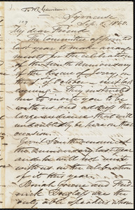 Letter from Samuel Joseph May, Syracuse, [N.Y.], to William Lloyd Garrison, Sept[tember] 6. 1860