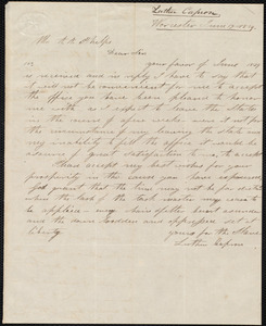 Letter from Luther Capron, Worcester, to Amos Augustus Phelps, June 17 1839