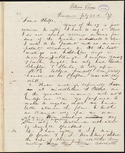 Letter from William M. Chace, Providence, to Amos Augustus Phelps, July 22d '37