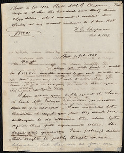 Letter from Henry Grafton Chapman, Boston, to Amos Augustus Phelps, 4 Feb. 1839