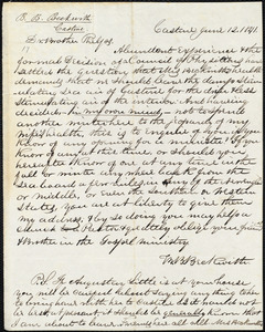 Letter from Baruch Butler Beckwith, Castine, to Amos Augustus Phelps, June 12, 1841