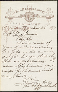 Letter from Hayman Selig Mendelssohn, [Newcastles upon Tyne, England], to William Lloyd Garrison, August 23 1877
