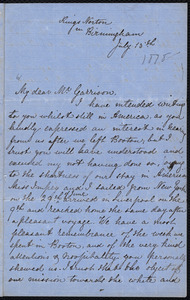Letter from Jane E. Metford, Birmingham, [England], to William Lloyd Garrison, July 15th [1878]