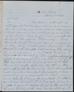 Letter from William T. Smith, Boston, Mass., to William Lloyd Garrison, April 1st 1861