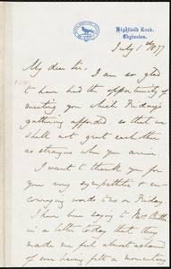 Letter from Robert F. Martineau, Edgbaston, [Birmingham, England], July 1st 1877