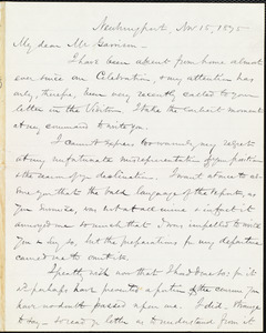 Letter from Joseph May, Newburyport, [Mass.], to William Lloyd Garrison,  Nov[ember] 15, 1875