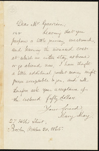 Letter from Mary Goddard May, Boston, [Mass.], to William Lloyd Garrison, October 20, 1865