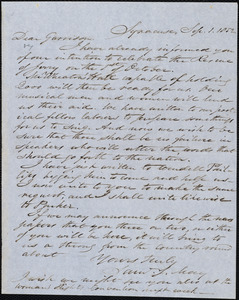 Letter from Samuel Joseph May, Syracuse, [N.Y.], to William Lloyd Garrison, Sept[ember] 1. 1852
