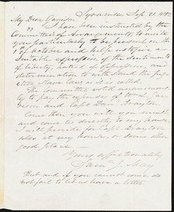 Letter from Samuel Joseph May, Syracuse, [N.Y.], to William Lloyd Garrison, Sep[tember] 21. 1852