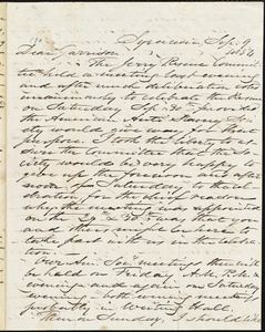 Letter from Samuel Joseph May, Syracuse, [N.Y.], to William Lloyd Garrison, Sep[tember] 9 1854