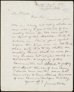 Letter from James Bates, Newton, to Amos Augustus Phelps, Aug. 3. 1837