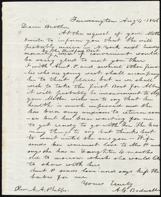 Letter from Anson G. Bodwell, Farmington, to Amos Augustus Phelps, Aug ...