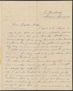 Letter from James Boutwell, Andover, to Amos Augustus Phelps, April 16 1839