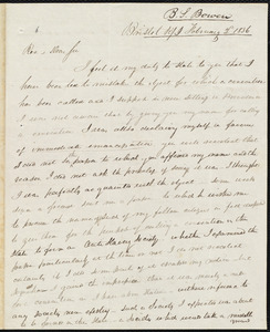 Letter from Benjamin S. Bowen, Bristol R/I, to Amos Augustus Phelps, February 2 1836