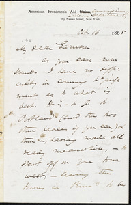 Letter from James Miller M'Kim, New York, [N.Y.], to William Lloyd Garrison, Oct[ober] 16 1865