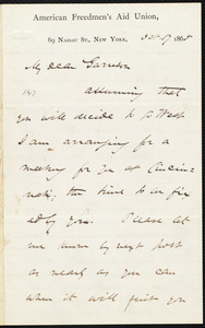 Letter from James Miller M'Kim, New York, [N.Y.], to William Lloyd Garrison, Oct[ober] 17 1865