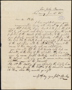 Letter from John Burden, New [Aouly?], to Amos Augustus Phelps, Jan 15 38