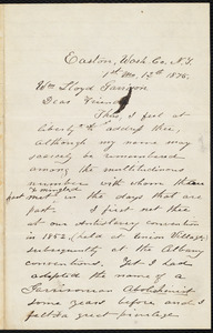 Letter from Joseph W. Peckham, Easton, N.Y., to William Lloyd Garrison, [January] 12th 1875