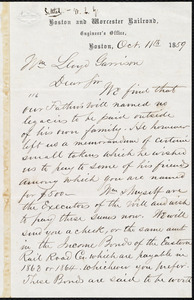 Letter from Edward Southwick Philbrick, Boston, [Mass.], to William Lloyd Garrison, Oct[ober] 11th 1859