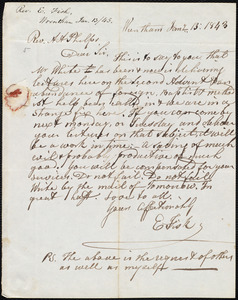Letter from Elisha Fisk, Wrentham, to Amos Augustus Phelps, Jany 13: 1843