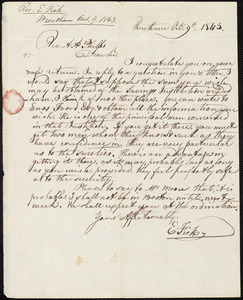 Letter from Elisha Fisk, Wrentham, to Amos Augustus Phelps, Oct. 9th 1843