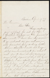Letter from Josephine St. Pierre Ruffin, Boston, [Mass.], to William Lloyd Garrison, April 19 [18]79