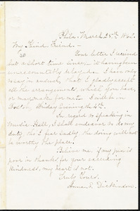 Letter from Anna Elizabeth Dickinson, Phila[delphia, Pa.], to William Lloyd Garrison, March 25th 1862