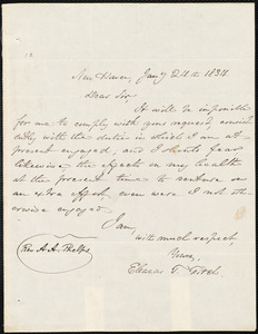 Letter from Eleazar Thompson Fitch, New Haven, to Amos Augustus Phelps, Jan.y 24th 1834