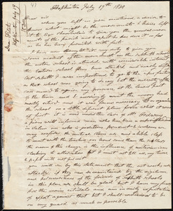 Letter from Elijah Fitch, Hopkinton, to Amos Augustus Phelps, July 19th 1830