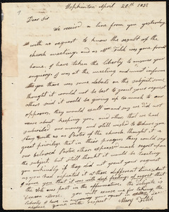 Letter from Mary Fitch, Hopkinton, to Amos Augustus Phelps, April 26th 1832