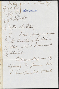 Letter from Charles Savile Roundell, [London, England], to Thomas Bayley Potter, 15 July 1867