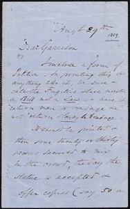 Letter from Wendell Phillips, to William Lloyd Garrison, Aug[us]t 29th [1859]