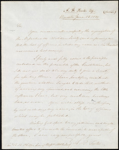 Letter from Alfred Dwight Foster, Worcester, to Amos Augustus Phelps, June 15. 1839