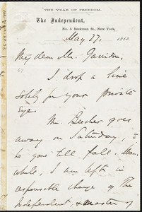 Letter from Theodore Tilton, New York, [N.Y.], to William Lloyd Garrison, May 27, 1863