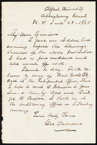 Letter from George Thompson, [Alfred, N.Y.], to William Lloyd Garrison, June 28, 1865