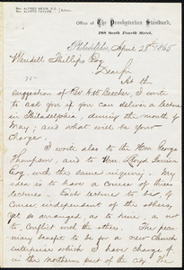 Letter from Wendell Phillips, to William Lloyd Garrison, [1865]