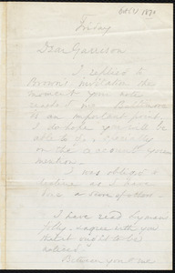 Letter from Wendell Phillips, to William Lloyd Garrison, [October 1870]