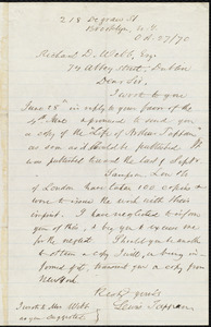 Letter from Lewis Tappan, Brooklyn, N.Y., to Richard Davis Webb, Oct[ober] 27 / [18]70