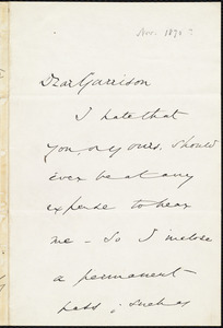 Letter from Wendell Phillips, to William Lloyd Garrison, [November 1870]