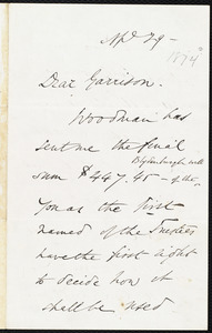 Letter from Wendell Phillips, to William Lloyd Garrison, Ap[ri]l 29 - [1874]
