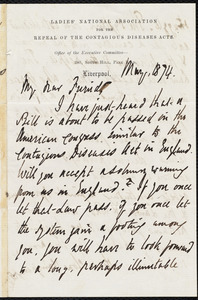 Letter from Josephine Elizabeth Grey Butler, Liverpool, [England], to William Lloyd Garrison, May, 1874